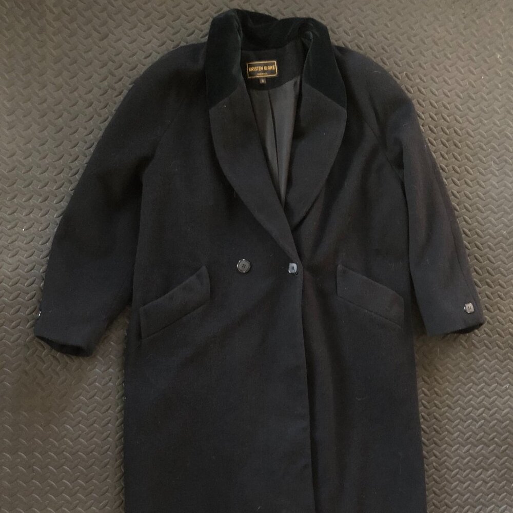 KRISTIN BLAKE SOPHISTICATED CLASSIC BLACK WOOL OVERCOAT TOPCOAT COAT SIZE 12